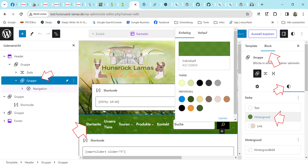 Selbst erstellter Screenshot von der WordPress Oberfläche: Hier Website-Editor Block-Optionen