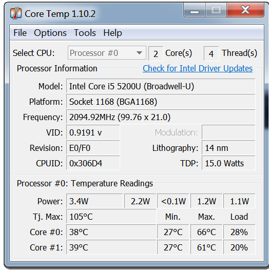 Screenshot der Software CoreTemp