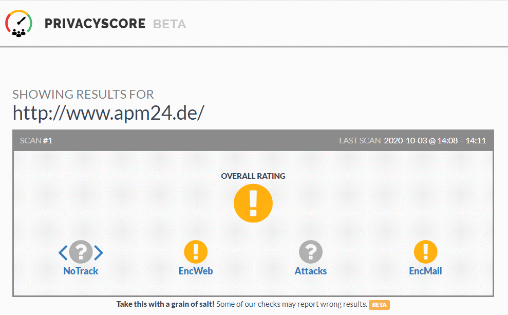 Screenshot der Homepage Privacyscore.org