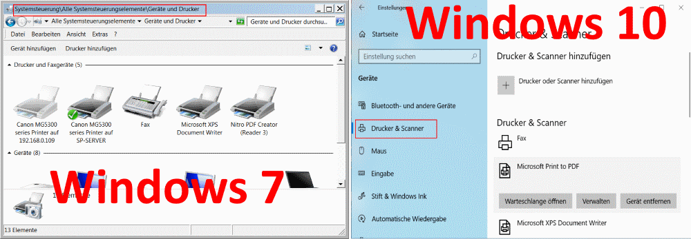Bildschirmfoto der Windows-Drucker-Übersicht