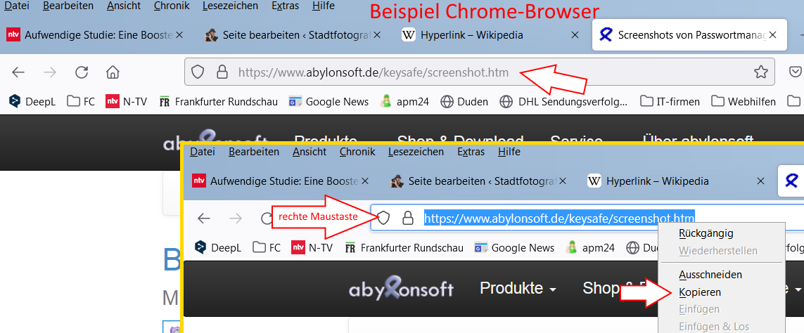 Selbst erstellter Screenshot zur Anzeige des Hyperlinks in Chrome