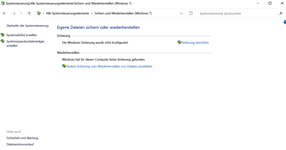 Selbst erstellte Screenshot zur Systemwiederherstellung unter Windows