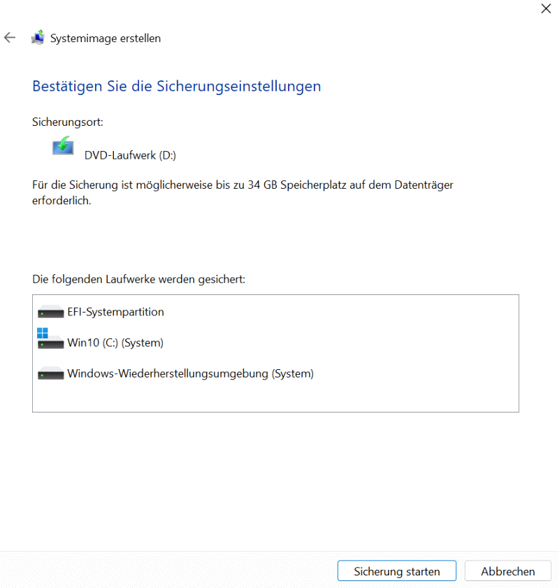 Selbst erstellte Screenshot zur Systemwiederherstellung unter Windows