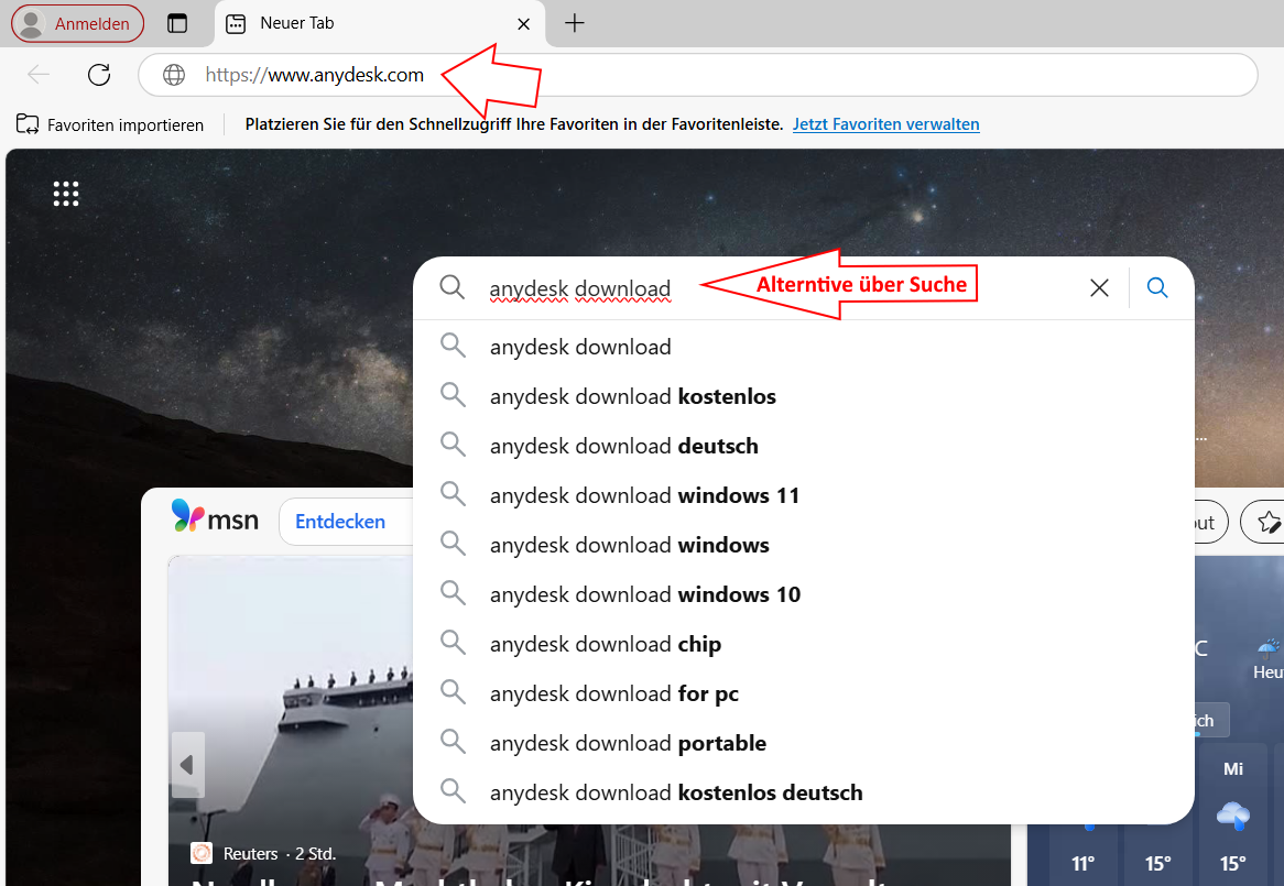 Anydesk Webseite öffnen